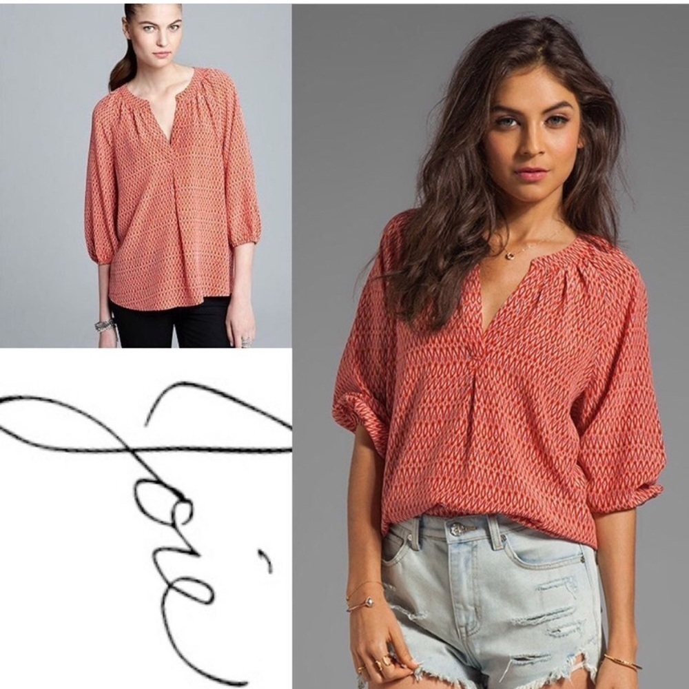 Joie Blouse In Addie B Ikat Print.Silk XS. 3/4 Sleeves. LIKE NEW!